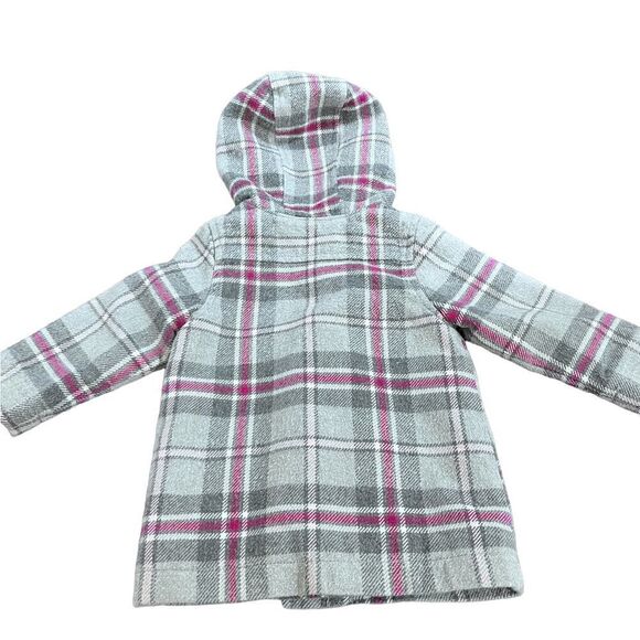 Old Navy Grey and Pink Plaid Pea Coat- 12-18mon - Picture 9 of 11
